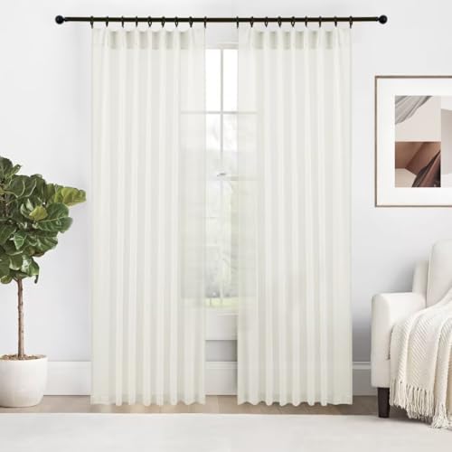 Natural Pinch Pleated Semi Sheer Curtains 84 Inch Long, 2 Panels D584
