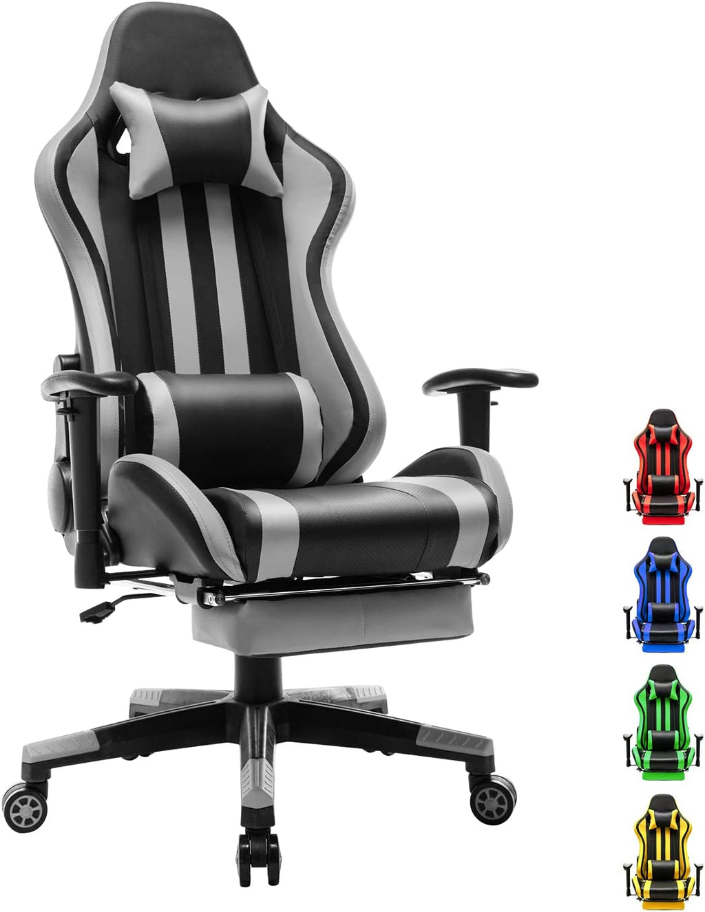 Black/Gray Swivel Desk Gaming Chair with Footrest D448
