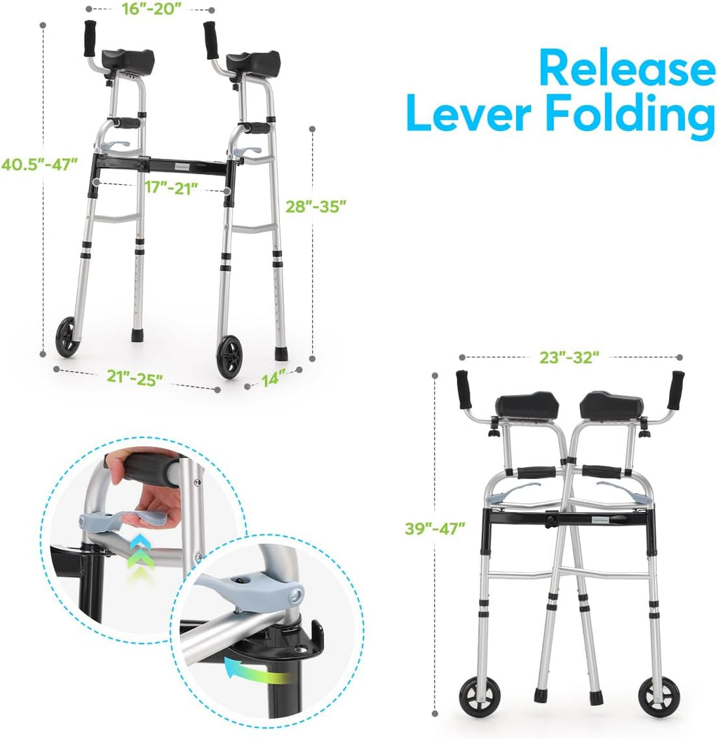 Folding Walker with 5’’ Wheels and Removable Padded Armrests Q407135