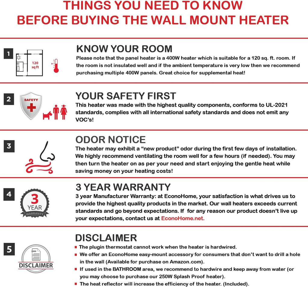 400W Wall Mount Convection Heater with Thermostat H29775