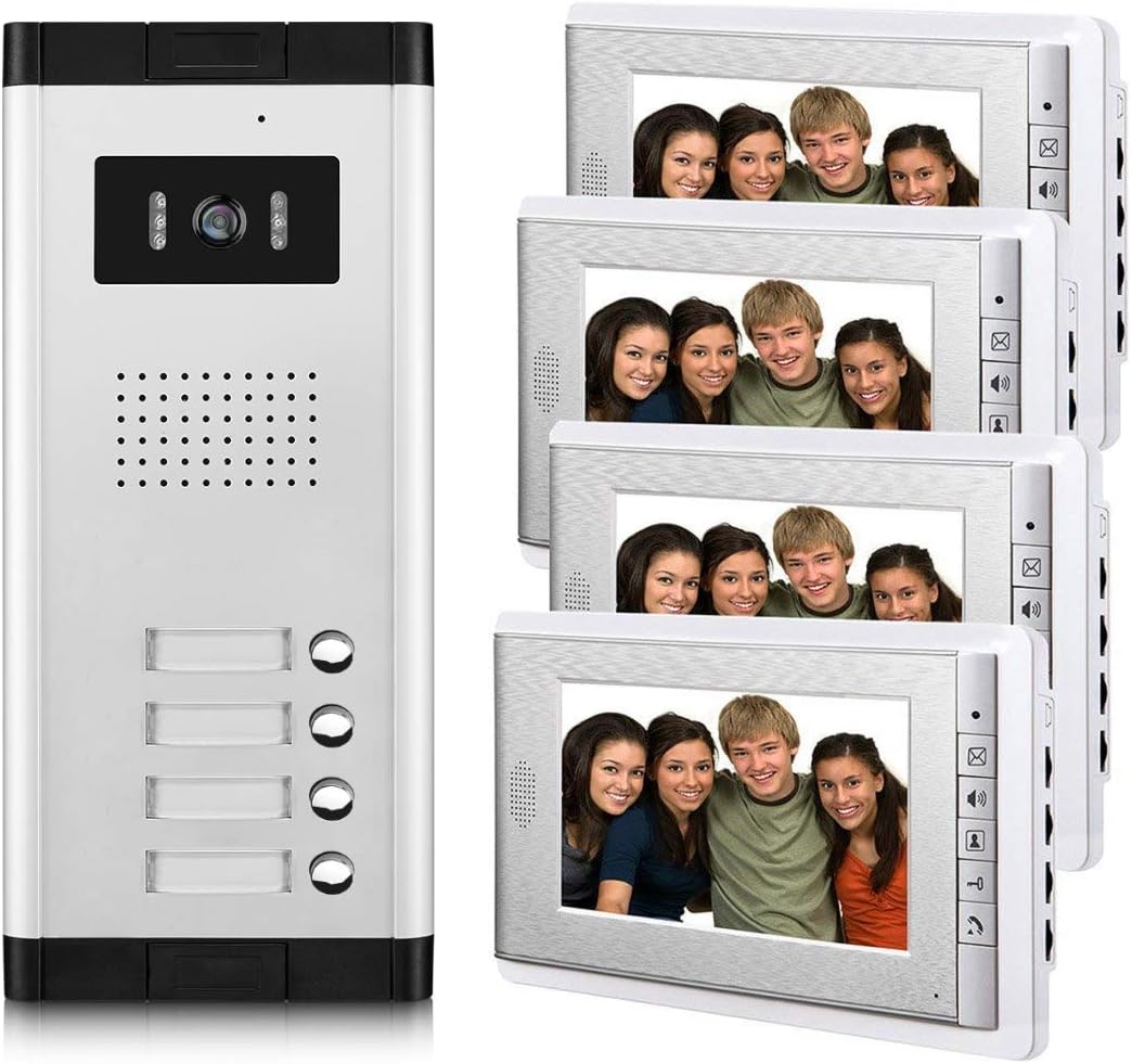3 Units Wired Video Door Phone Kit with 7 Inches Monitor and Night Vision Camera J1060
