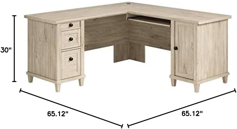 Chalk Oak L-Shaped Desk with Cord Management B649040
