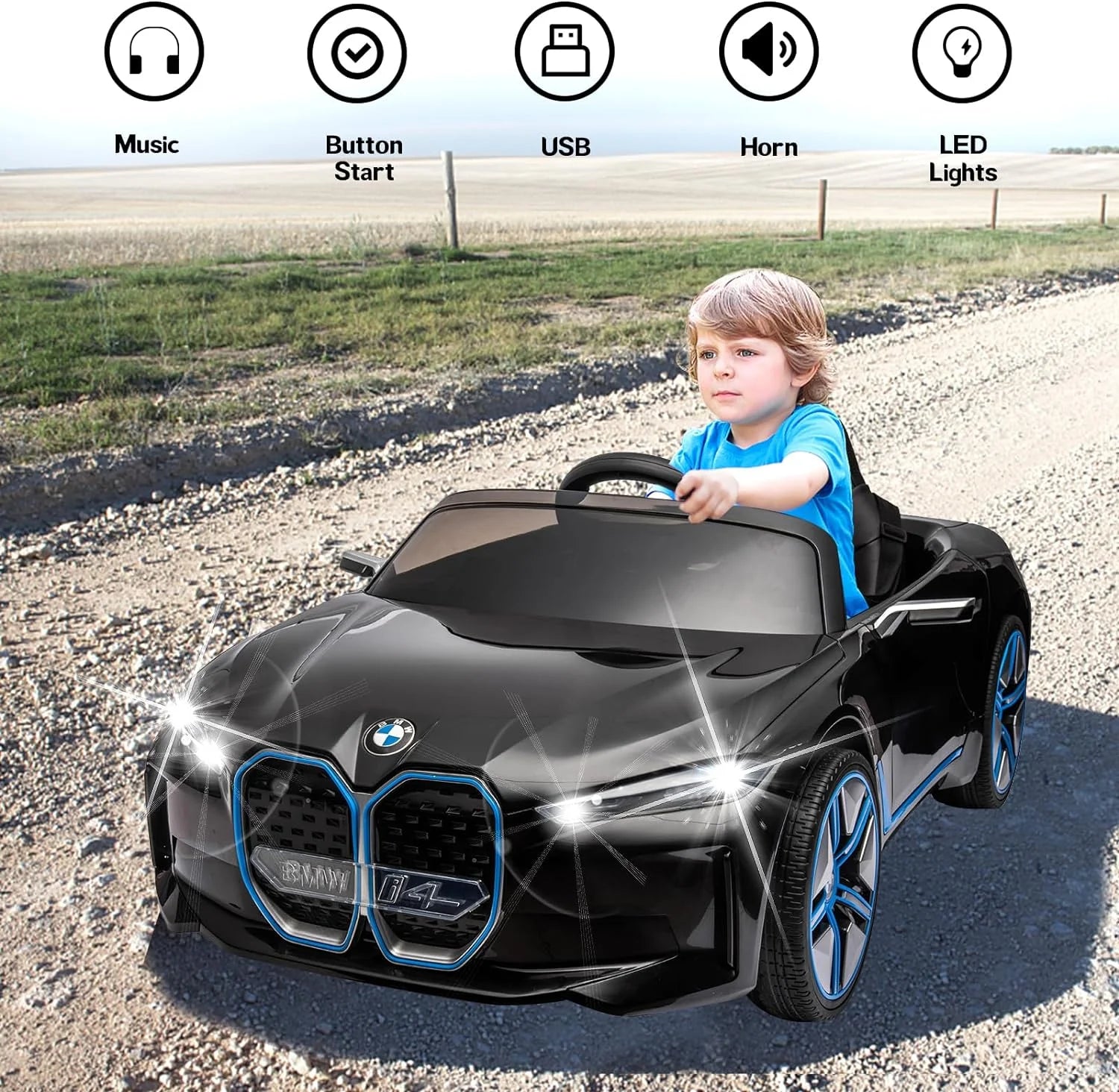 12V Battery Powered Electric Ride-On Car with Remote Control (Black) D661706