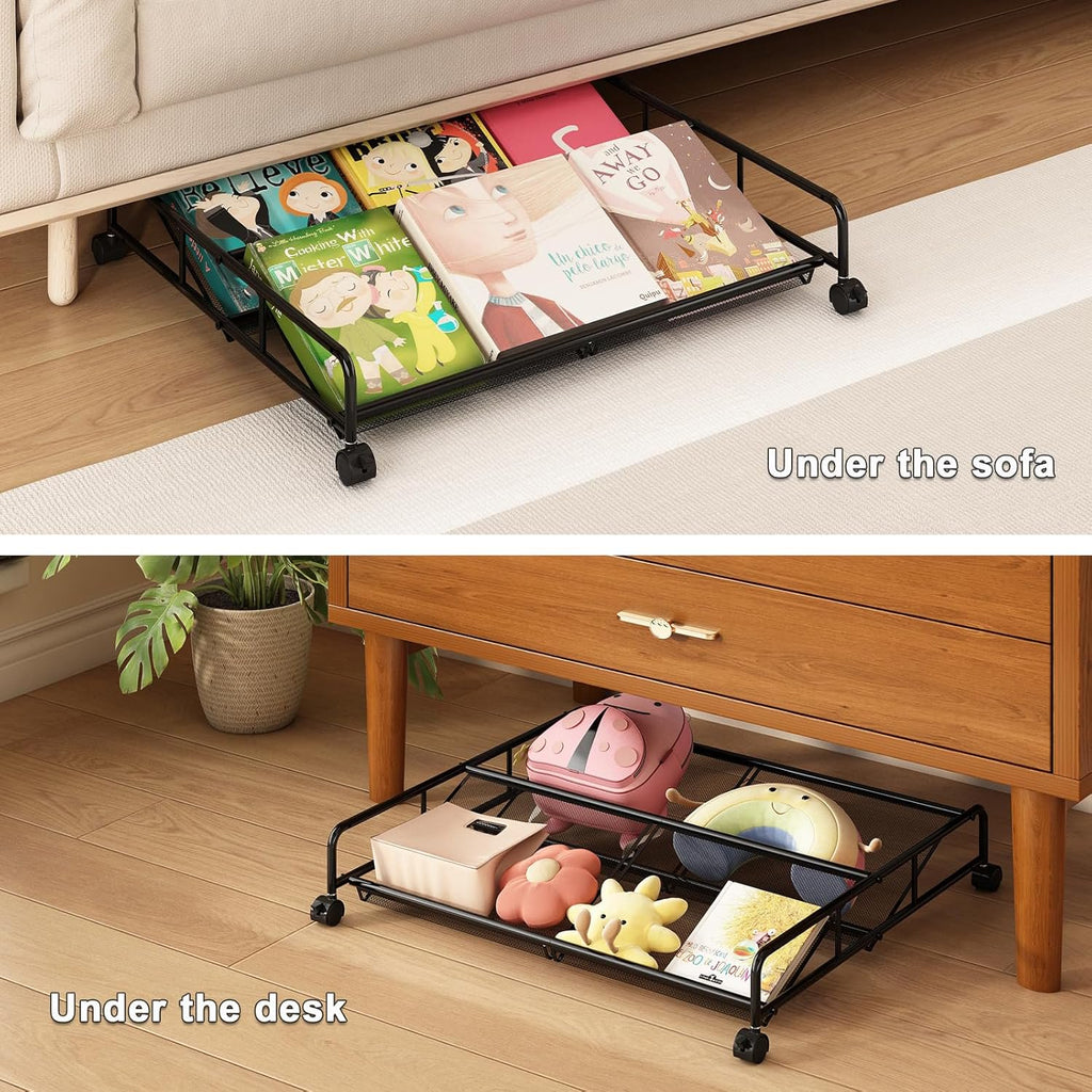 2 Pack Metal Mesh Under Bed Shoe Storage Organizer with Wheels D976