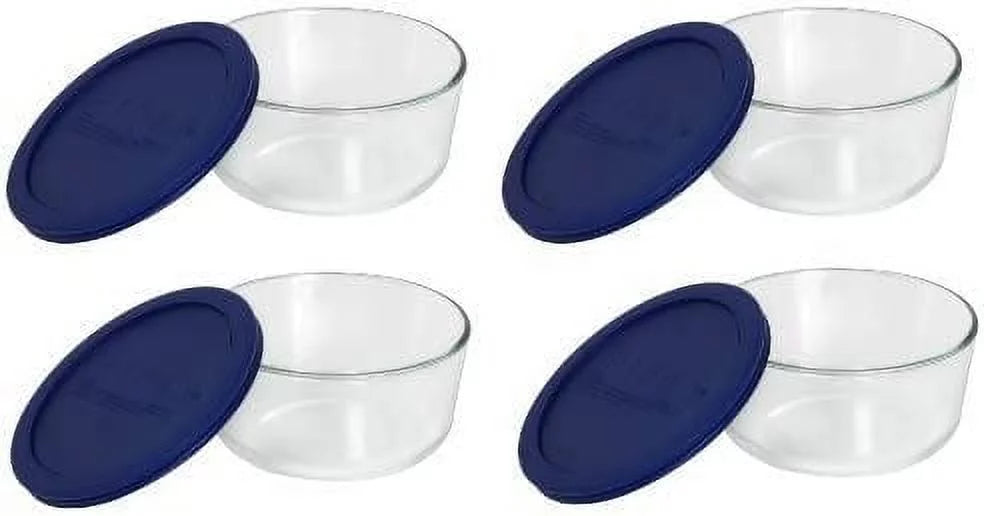 4 Cup Round Clear Storage Dish with Blue Lid, Pack of 4 E3771