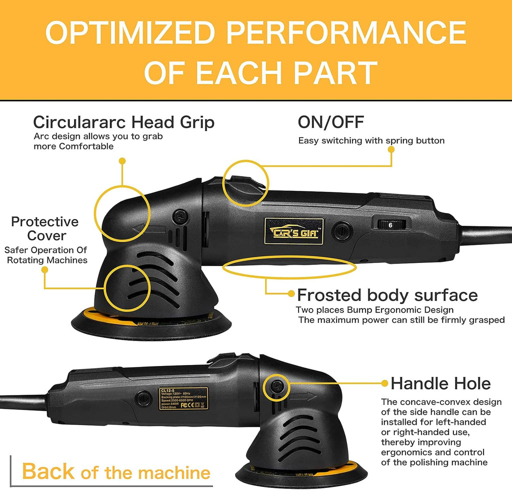 5inch Random Orbital Polisher 6 Variable Speed Waxing Kit I447