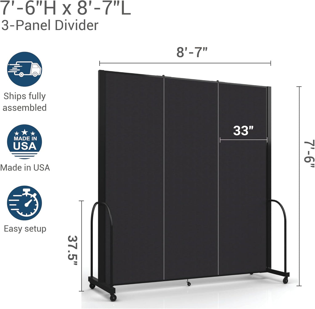 Navy 7'6" x 8'7" Folding Room Divider with Metal Frame L4677
