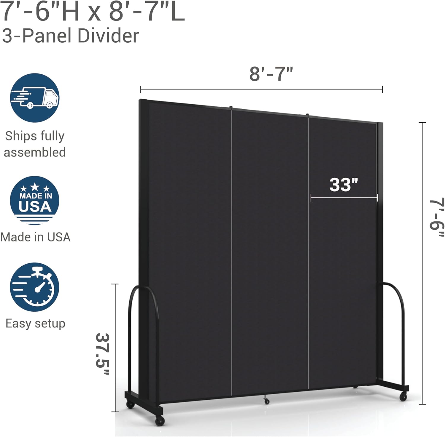Navy 7'6" x 8'7" Folding Room Divider with Metal Frame L4677