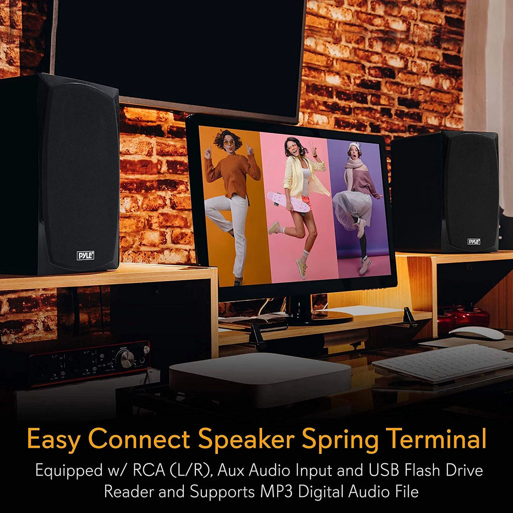 Black Bluetooth Bookshelf Stereo Speakers W13621
