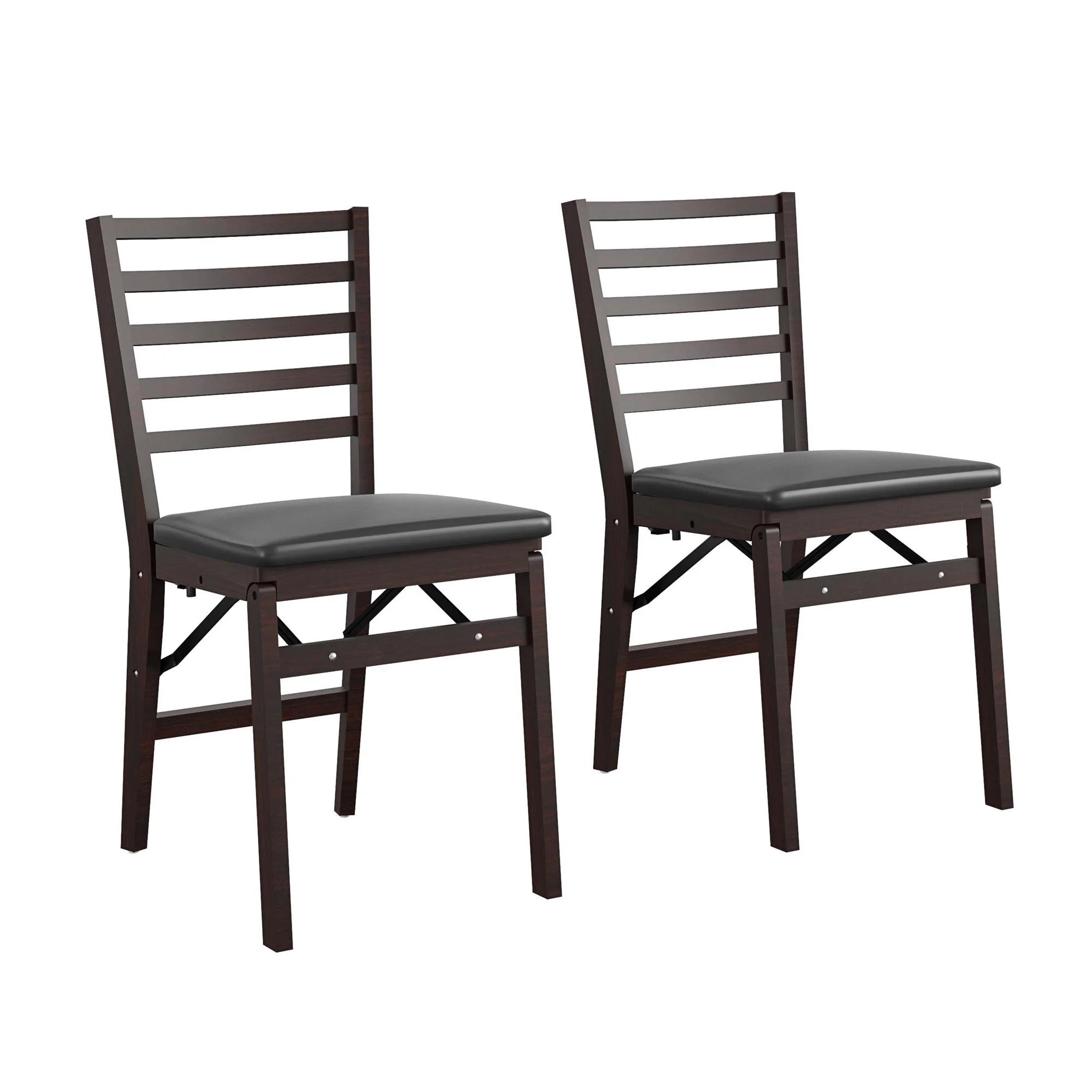 Dark Mahogany Wood Folding Chair with Vinyl Padded Seat, 2-Pack D9369