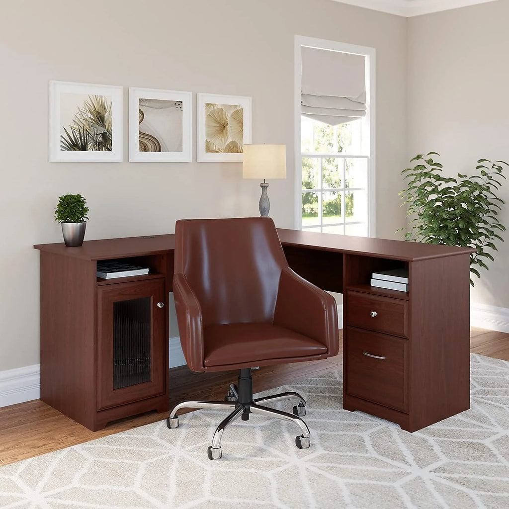 L Shaped Computer Desk In Harvest Cherry G7857