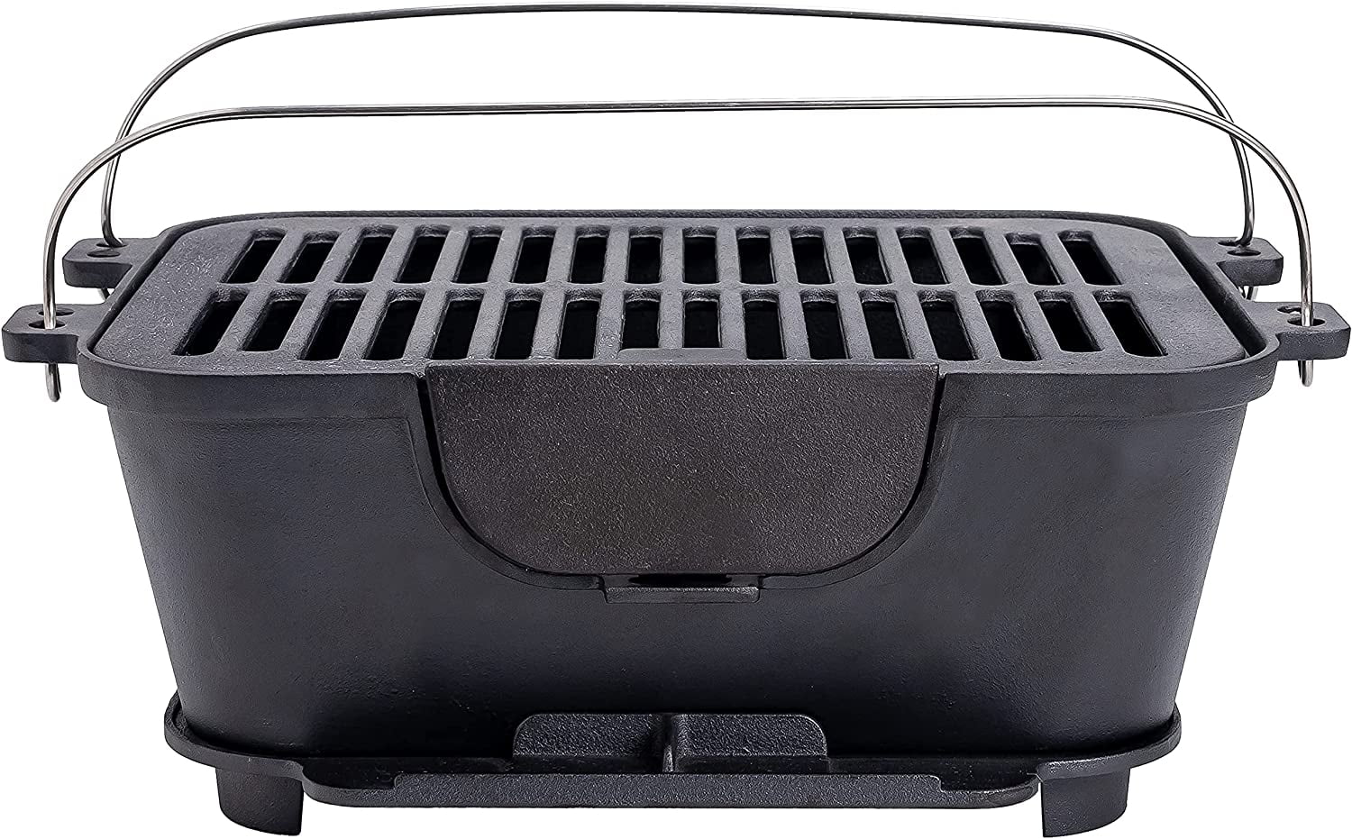 Pre-Seasoned Portable Cast Iron Charcoal Rectangle BBQ Grill, 14" x 12" Grilling Surface B75895