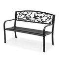Black Cast Iron Outdoor Garden Bench with Slatted Seat J141809
