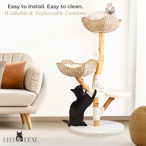 Solid Wood Cat Tree with Scratching Post and Bed N41828