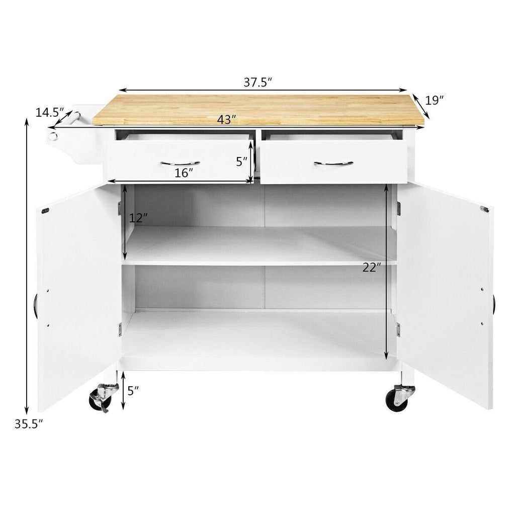 White Rolling Kitchen Cart with Wooden Top Z6138