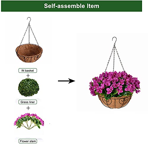 Pink Faux Azalea Hanging Basket in Pot Planter P4094