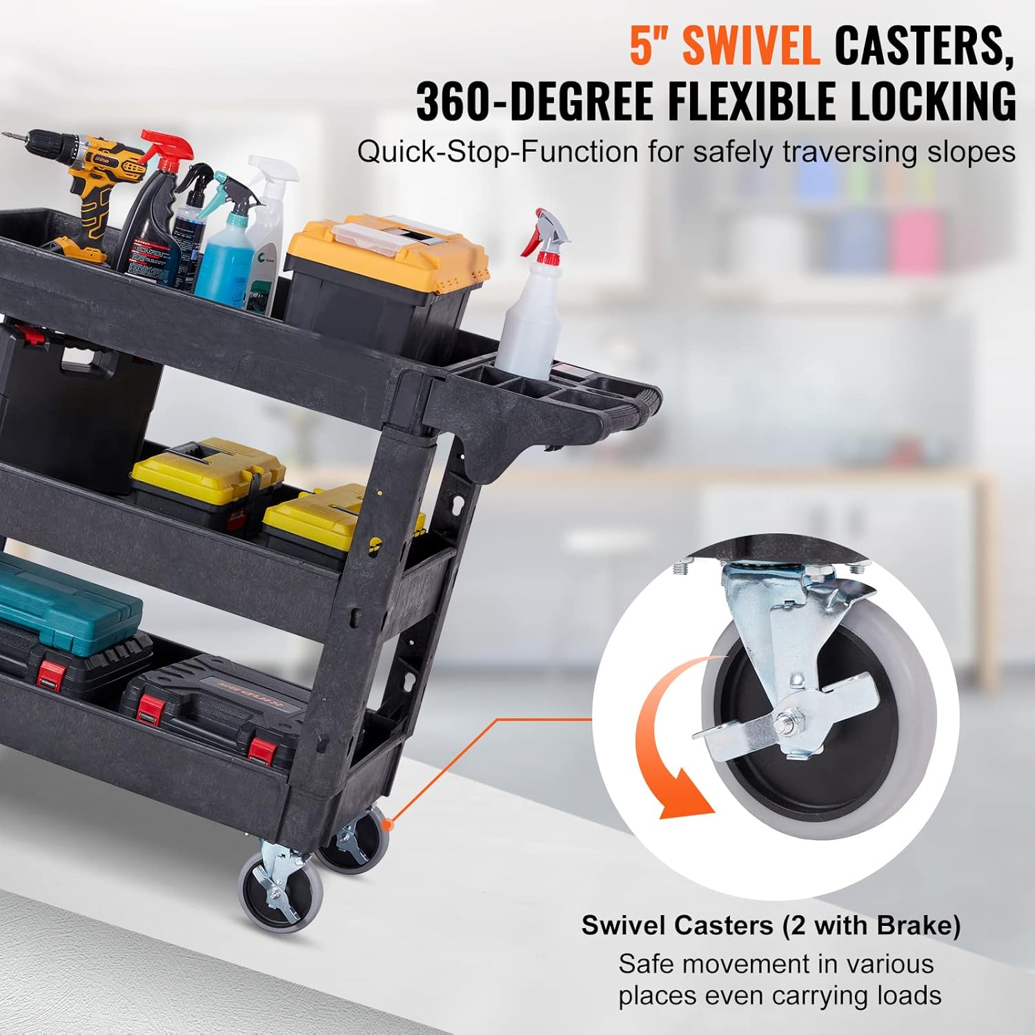 Black 3 Shelf Heavy Duty Utility Cart with Swivel Wheels G4780