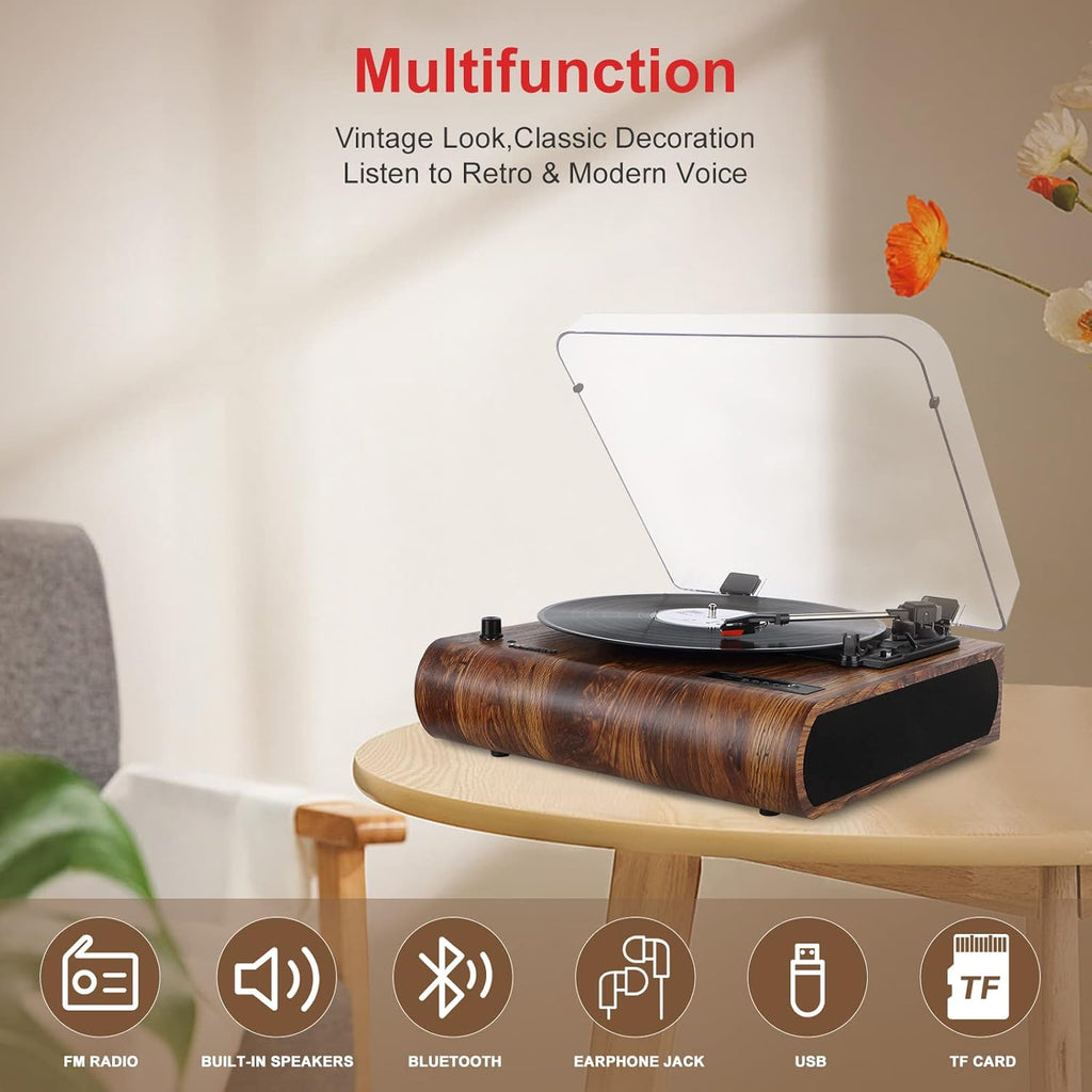 Bluetooth Record Player, 3 Speed Turntable with Built-in Speakers L10975