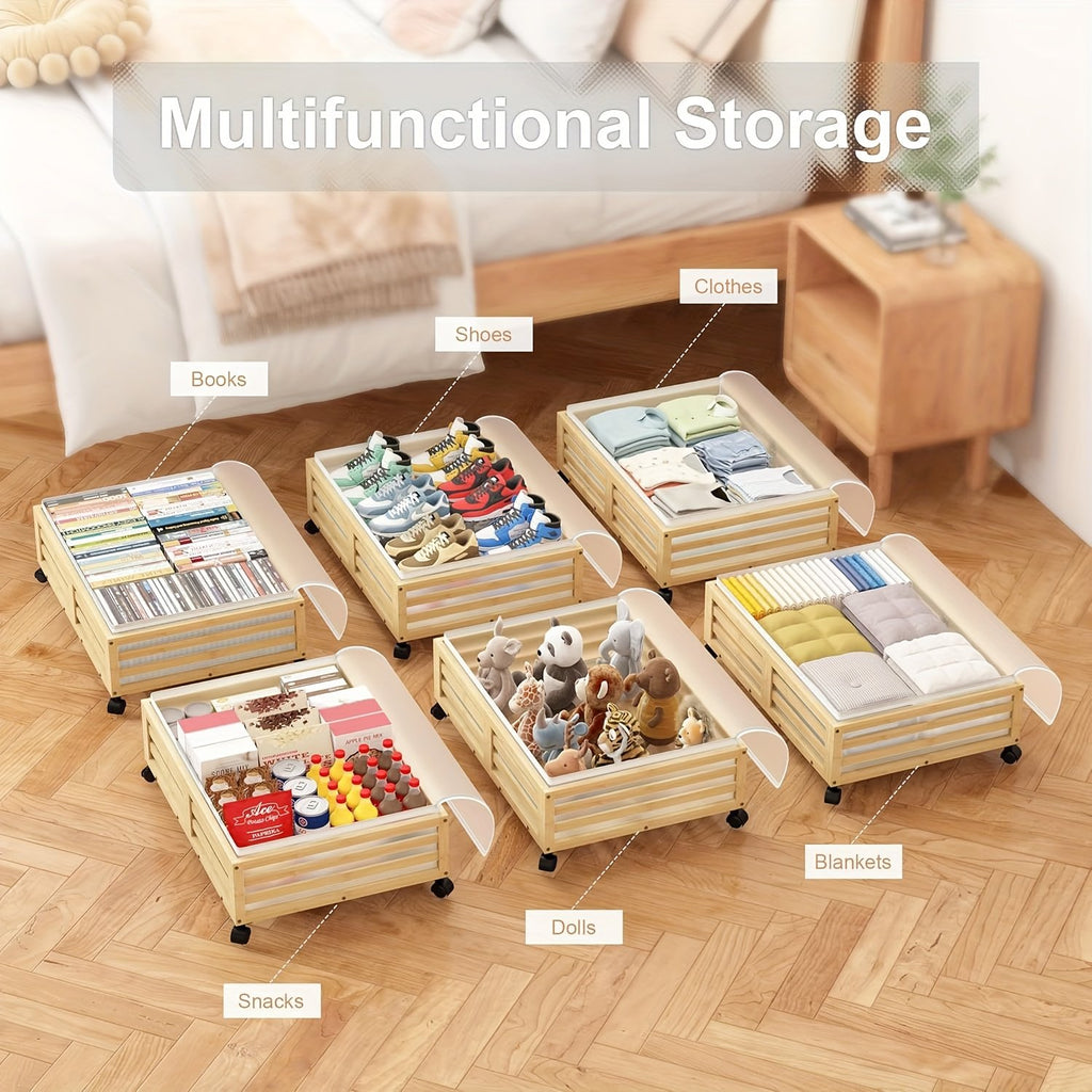2-Pack Bamboo Under-Bed Storage Bins with Wheels D124088