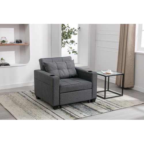 Light Gray 3-in-1 Convertible Sofa Bed Chair with 2 Cupholders B43801