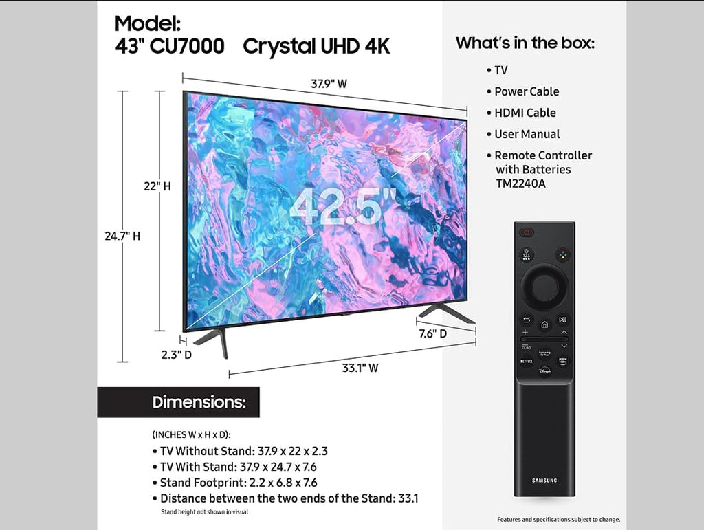 43-Inch Class Crystal UHD 4K Smart TV (Renewed) U98800