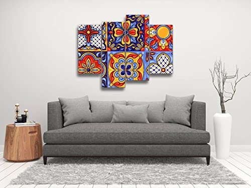 Talavera Handcrafted Ceramic Tile Canvas Wall Art Framed 4 Panel Q78966