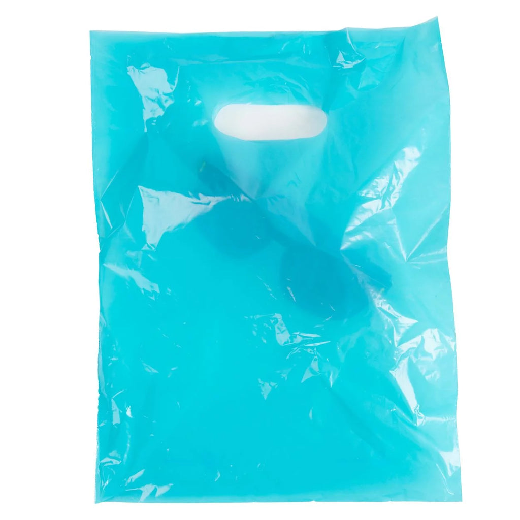 Teal Blue Plastic Shopping Bags with Die Cut Handles Lightweight 9x12 Pack of 1,000 S253