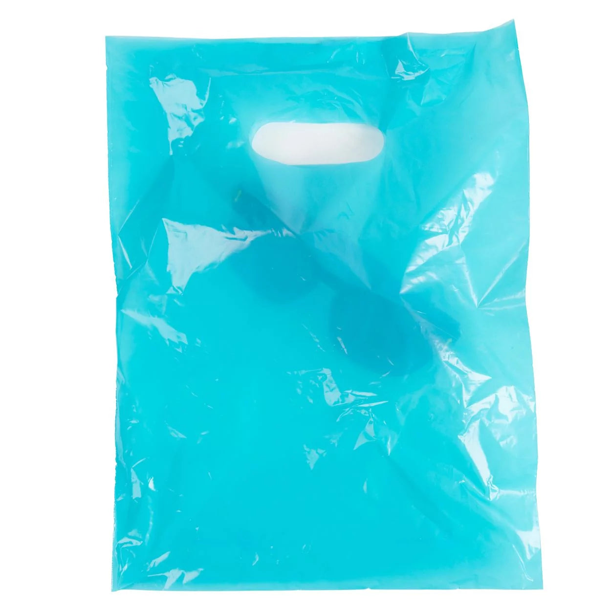 Teal Blue Plastic Shopping Bags with Die Cut Handles Lightweight 9x12 Pack of 1,000 S253