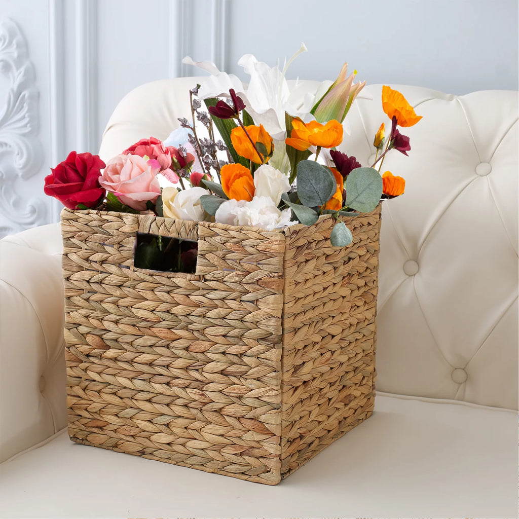 12x12x12 4 Pack Water Hyacinth Wicker Cube Storage Baskets R17852