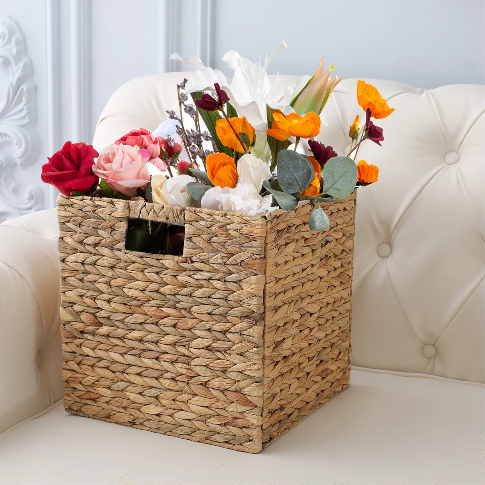 12x12x12 4 Pack Water Hyacinth Wicker Cube Storage Baskets R17852