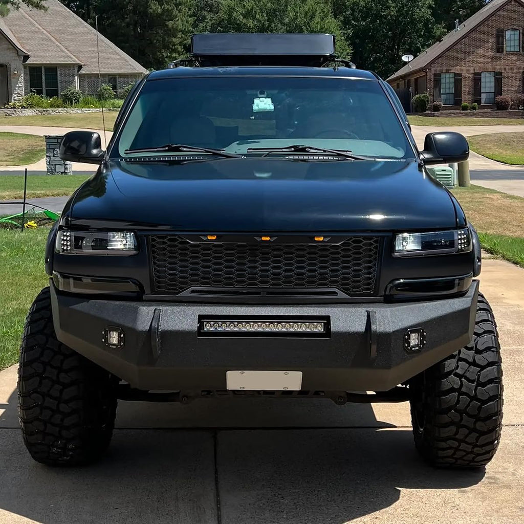 Matte Black Mesh Front Bumper Grille with Top LED Lights S797