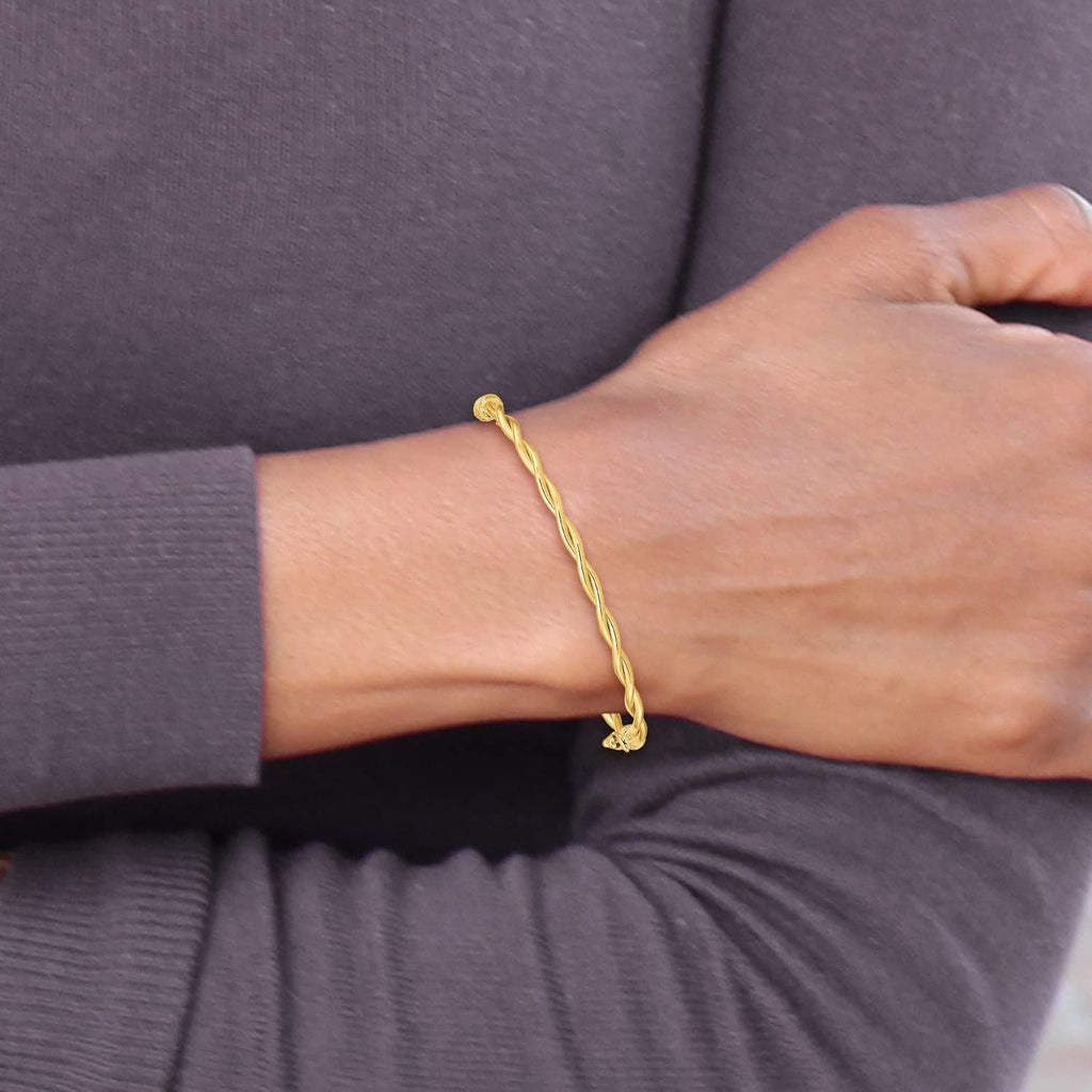 14K Yellow Gold Twisted Hinged Bangle Bracelet V160866