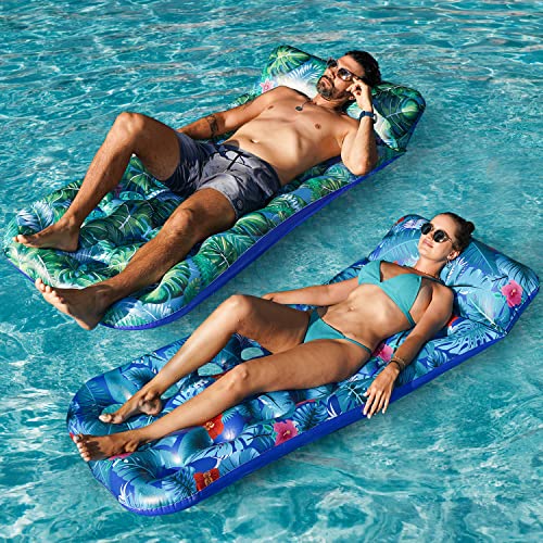 2 Pack Large Inflatable Pool Float Raft with Headrest I207