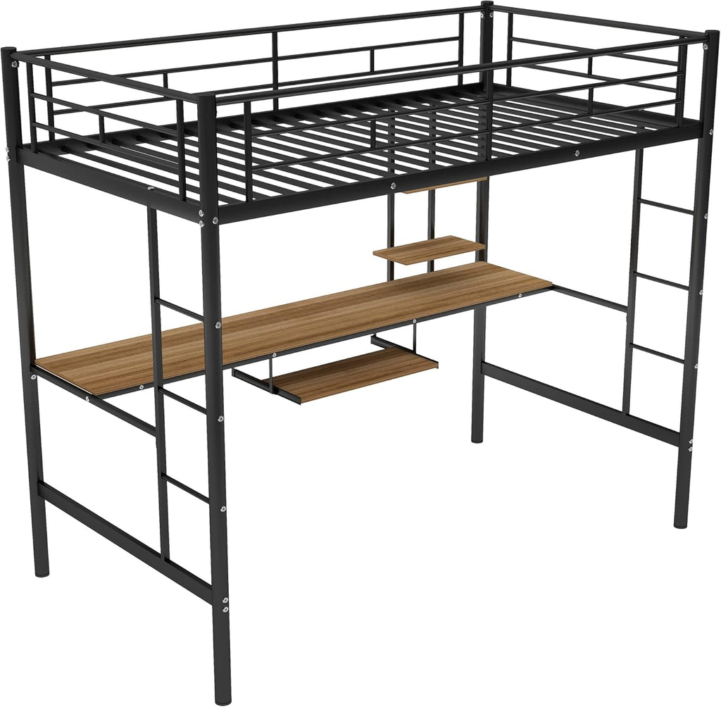 Twin Metal Loft Bed with Desk and Storage Shelf Z83224
