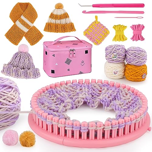 Knitting Loom Kit with Storage Bags Yarns Knitting Tools Pink E744235