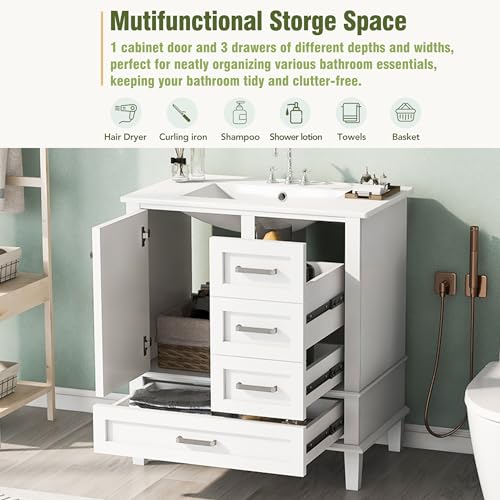 Green Solid Wood Bathroom Vanity with Sink and 3 Drawers R686