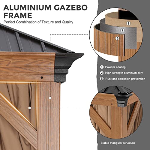 Hardtop Gazebo 8x8 Metal Galvanized Steel Aluminum Framed with Netting and Curtain Gray P6586