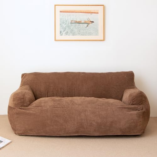 Brown Twin Size Foam Filling Bean Bag Sofa with Removable Cover L39363