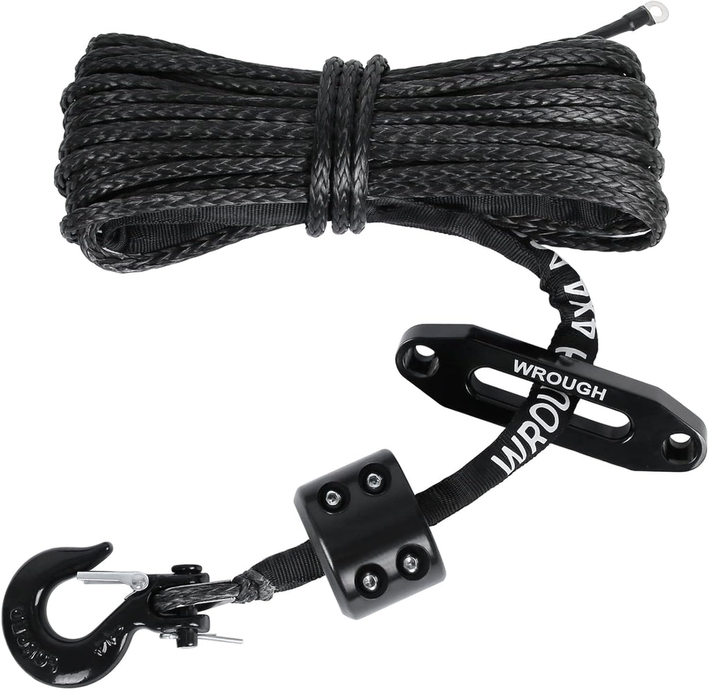 1/4" 50 Ft Black Synthetic Winch Rope with Steel Hook C74861