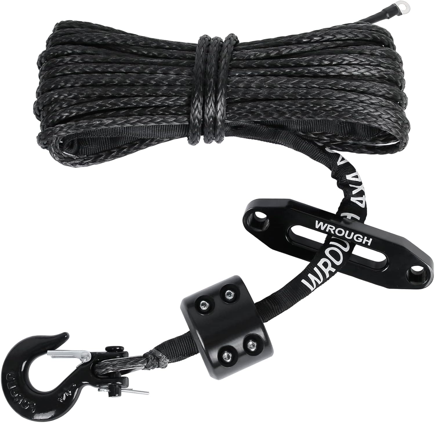 1/4" 50 Ft Black Synthetic Winch Rope with Steel Hook C74861