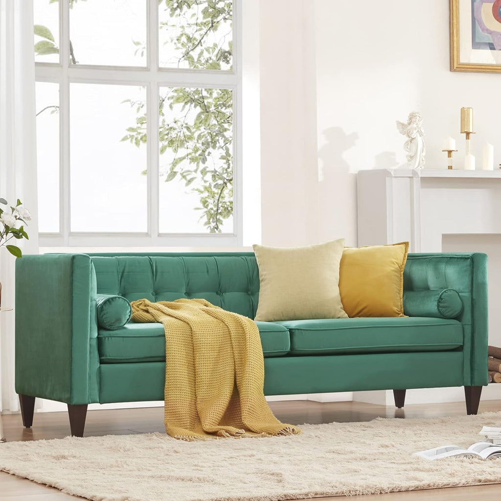 Green Velvet Sofa with Bolster Pillows K3856