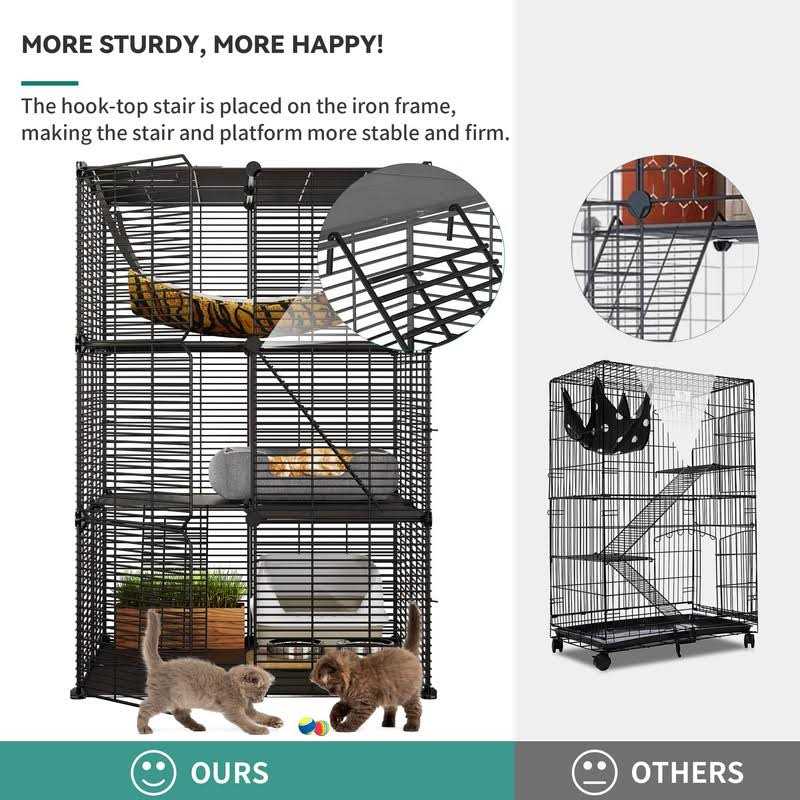 Cat Cage Indoor Cat Enclosures DIY Cat Playpen Metal Kennel with Extra Large Hammock X8798