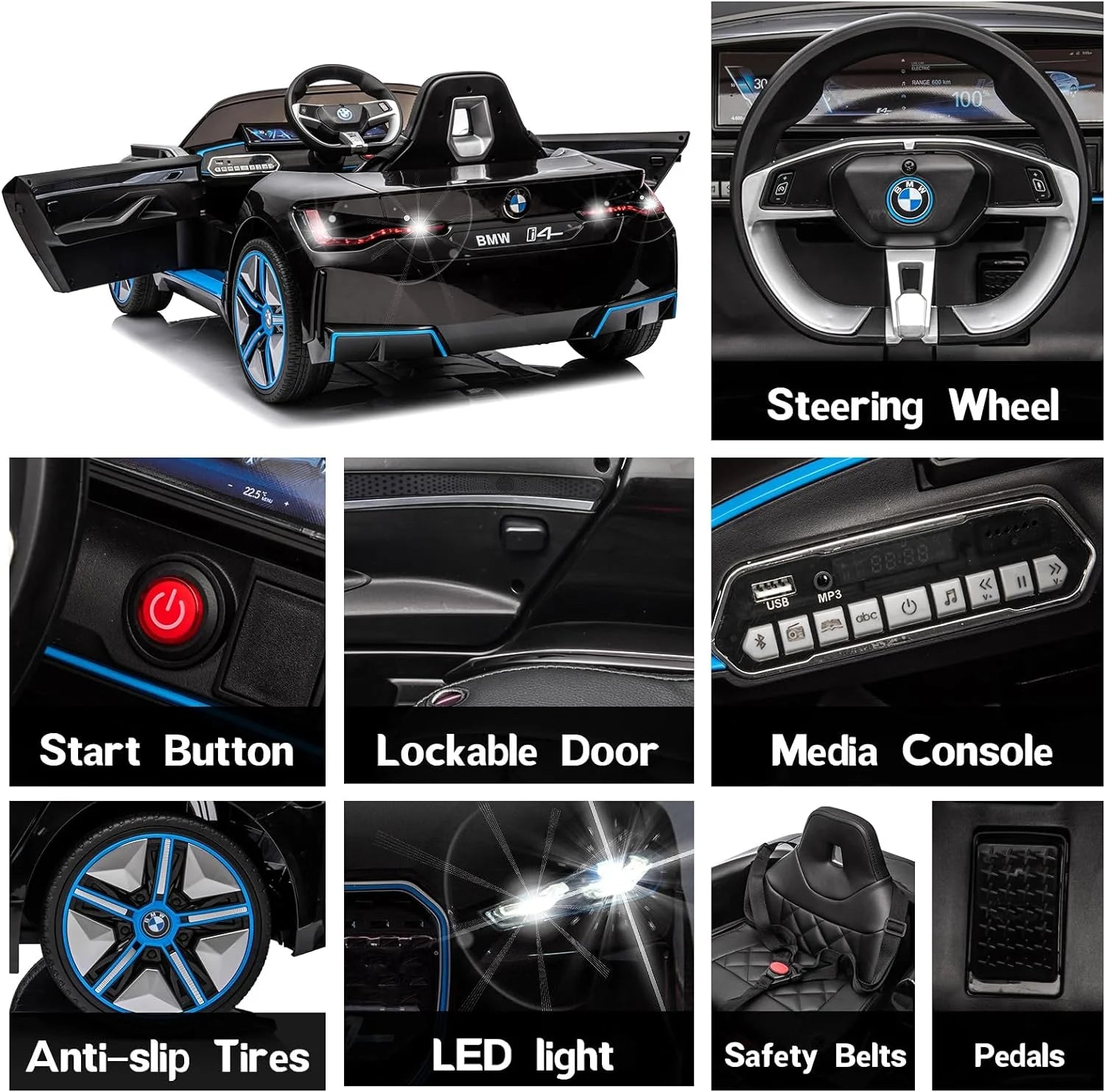 12V Battery Powered Electric Ride-On Car with Remote Control (Black) D661706