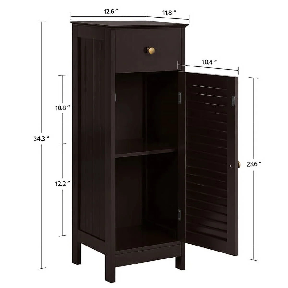 Espresso Wooden Bathroom Floor Storage Cabinet with Drawer and Single Shutter Door C670513