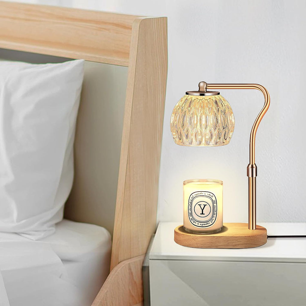 Candle Warmer Lamp with Timer & Dimmer, Height Adjustable, 2 Bulbs, Glass Shade T59134