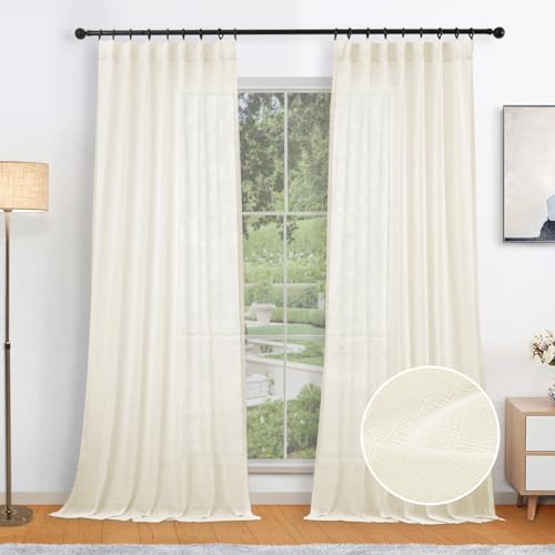 Natural Pinch Pleated Semi Sheer Curtains 84 Inch Long, 2 Panels D584