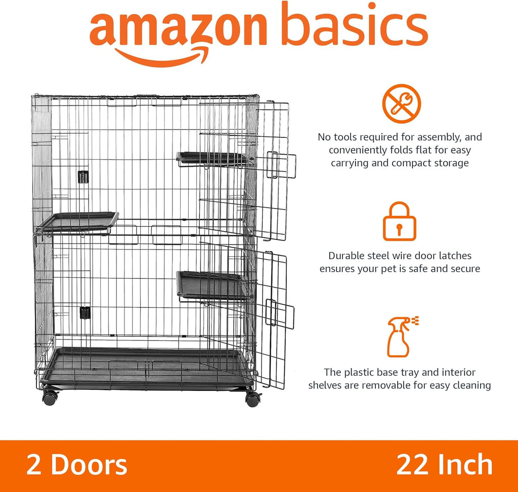 Large 3-Tier Cat Cage Playpen Crate Kennel, Black C4177