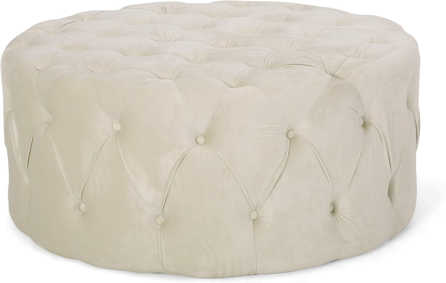Beige Round Tufted Velvet Ottoman M936378