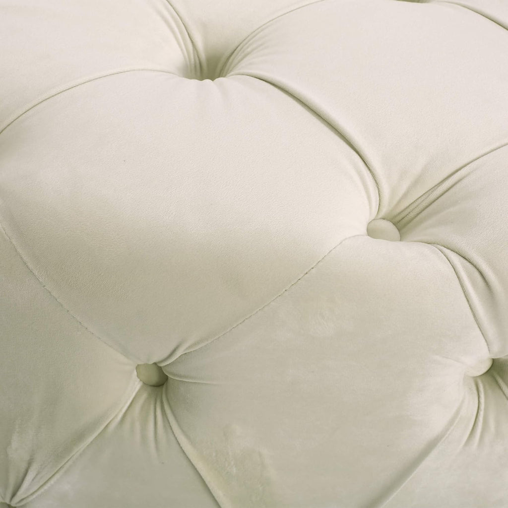 Beige Round Tufted Velvet Ottoman M936378