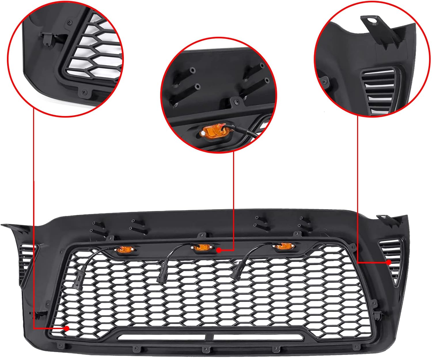 Matte Black Mesh Grille with 3 LED lights Y78796